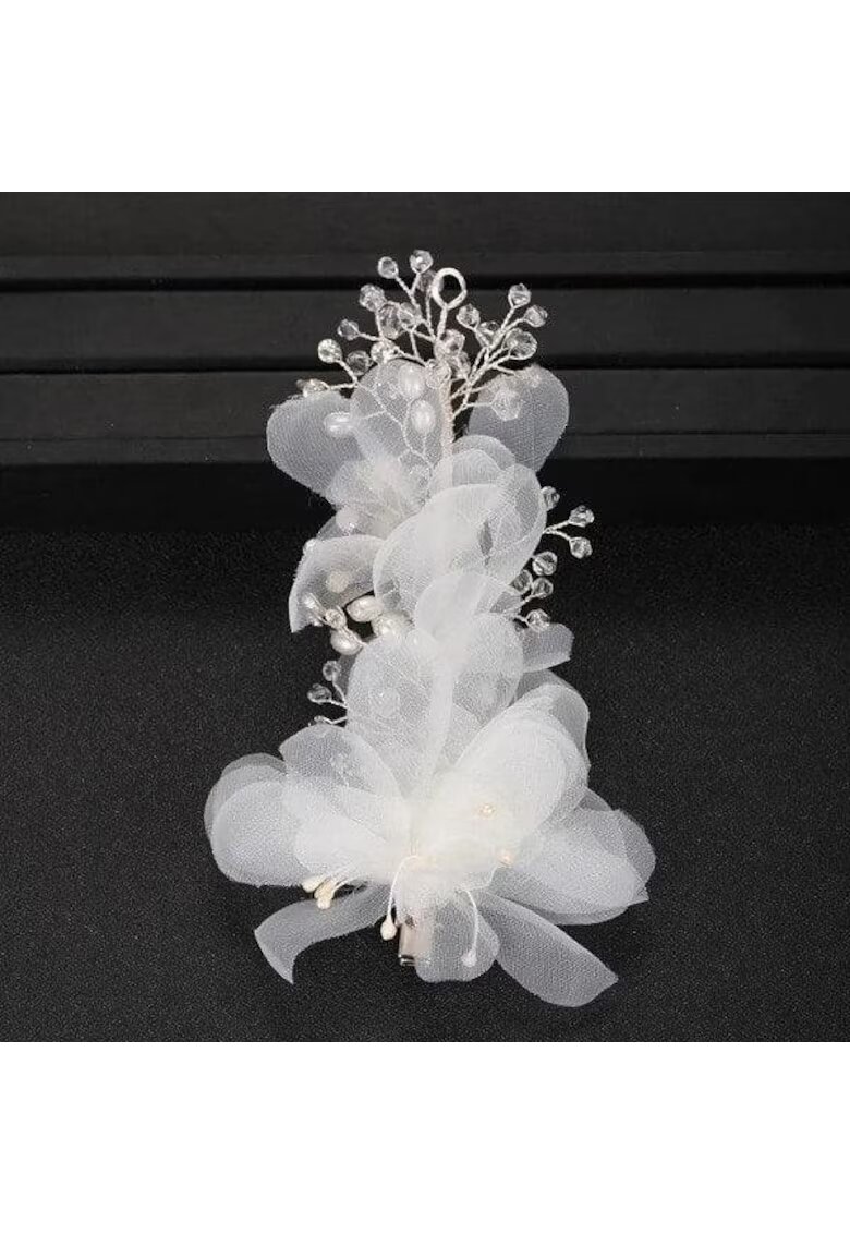 Pursehuit Accesoriu par - argintiu - cu flori albe si pietre - Oliwer C8 -