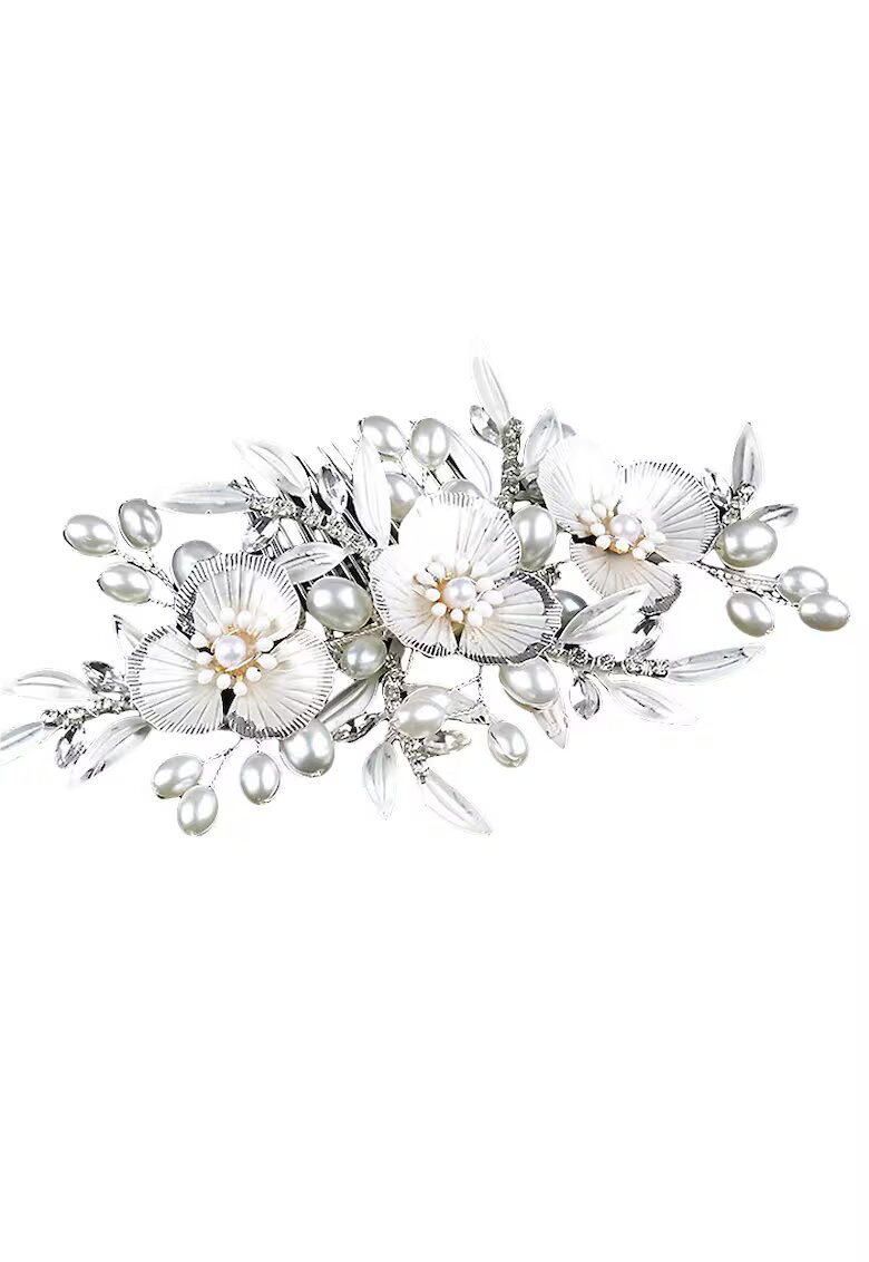 Pursehuit Accesoriu par - argintiu - cu flori - pietre si perle - Edia C5 -