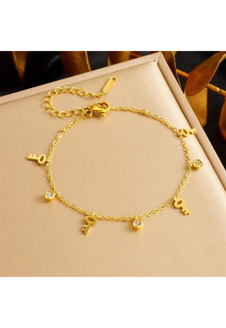 Pursehuit Bratara aurie din otel inoxidabil placat cu aur 18K PVD - cu cheie si pietre - Elsa C3