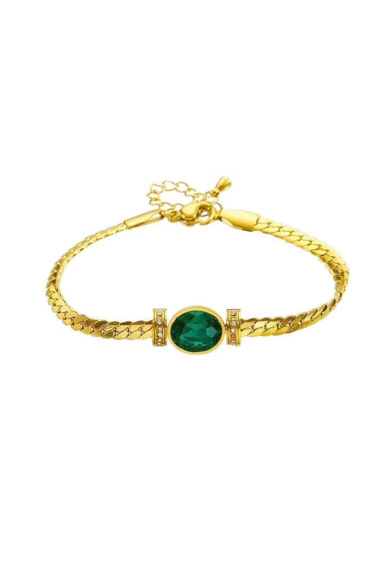 Pursehuit Bratara aurie din otel inoxidabil placat cu aur 18K PVD - cu piatra verde - Emmar C3