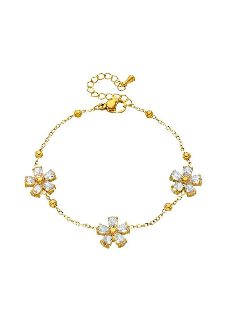 Pursehuit Bratara aurie din otel inoxidabil placat cu aur 18K PVD - cu pietre si floricele - Esaiana C3