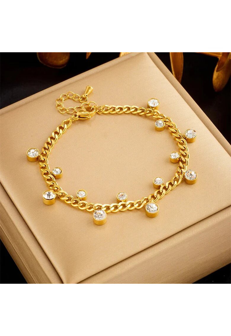 Pursehuit Bratara aurie din otel inoxidabil placat cu aur 18K PVD - cu zirconiu - Deisy C2