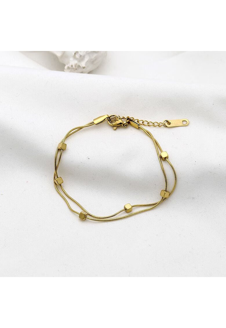 Pursehuit Bratara aurie din otel inoxidabil placat cu aur 18K PVD - in doua straturi - cu piese cub - Jebel C6