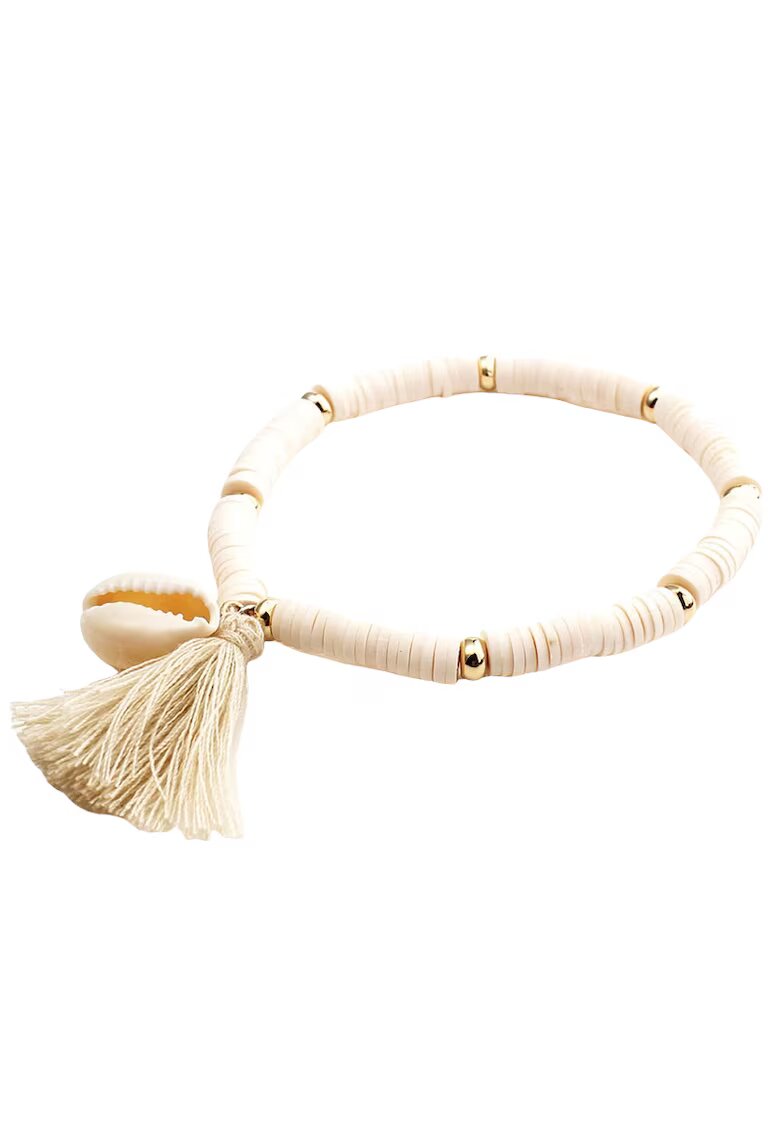 Pursehuit Bratara bej - cu ciucure si scoica - pe elastic - 18.5 cm - Marie C1