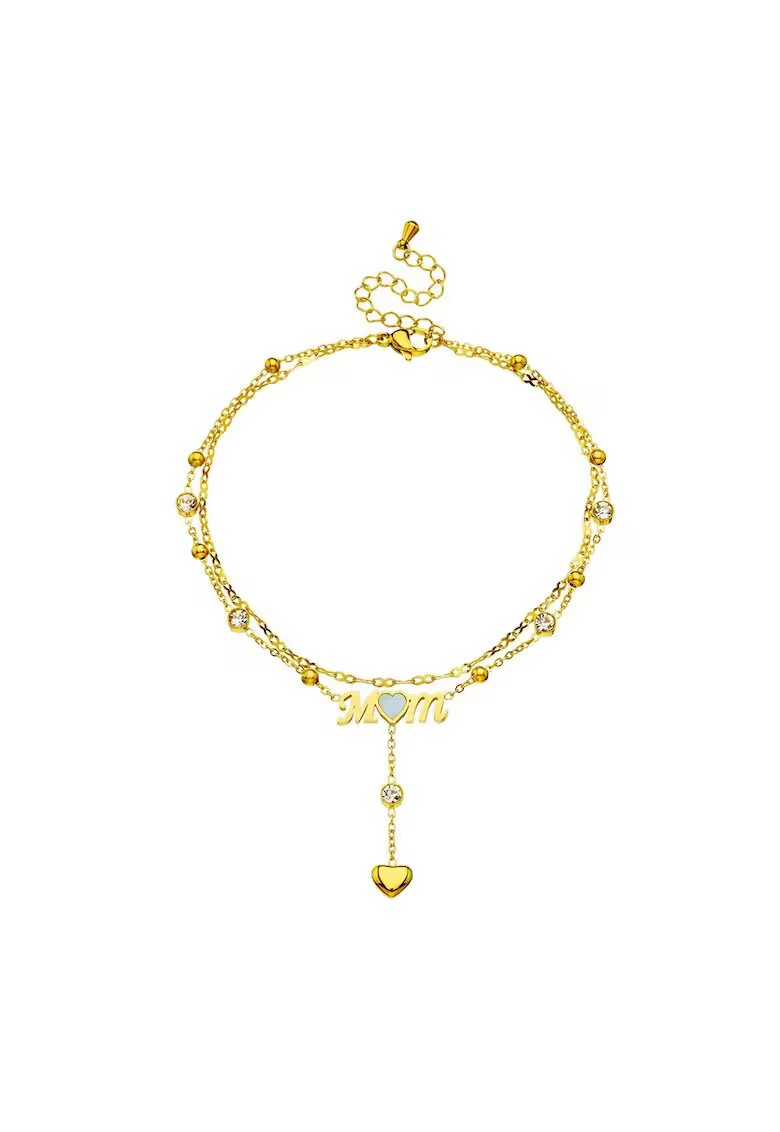 Pursehuit Bratara de picior - aurie din otel inoxidabil placat cu aur 18K PVD - cu inimioare si pietre - Aalia C4