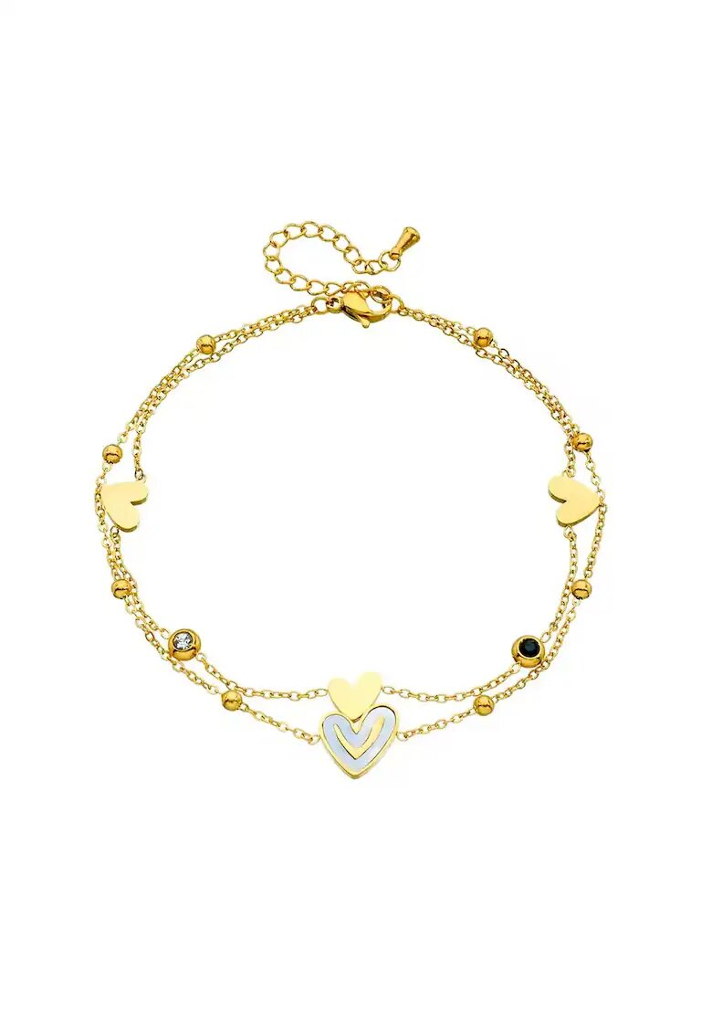 Pursehuit Bratara de picior - aurie din otel inoxidabil placat cu aur 18K PVD - cu inimioare si pietre - Abbygail C4