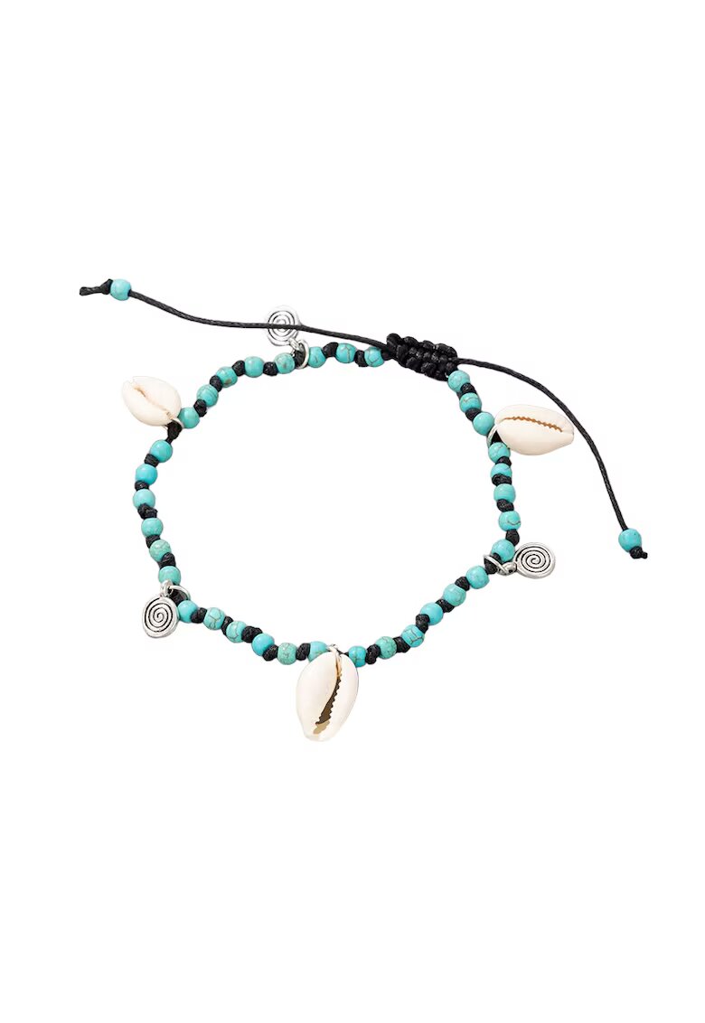 Pursehuit Bratara de picior - neagra - cu margelute turquoise si scoici - Garry C2 -