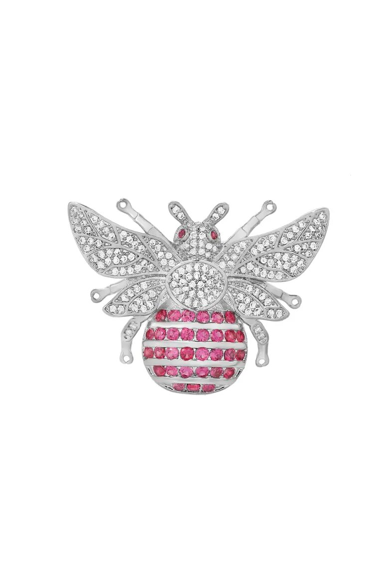 Pursehuit Brosa argintie - forma de bondar - cu pietre din zirconiu - Dolfine C4 -