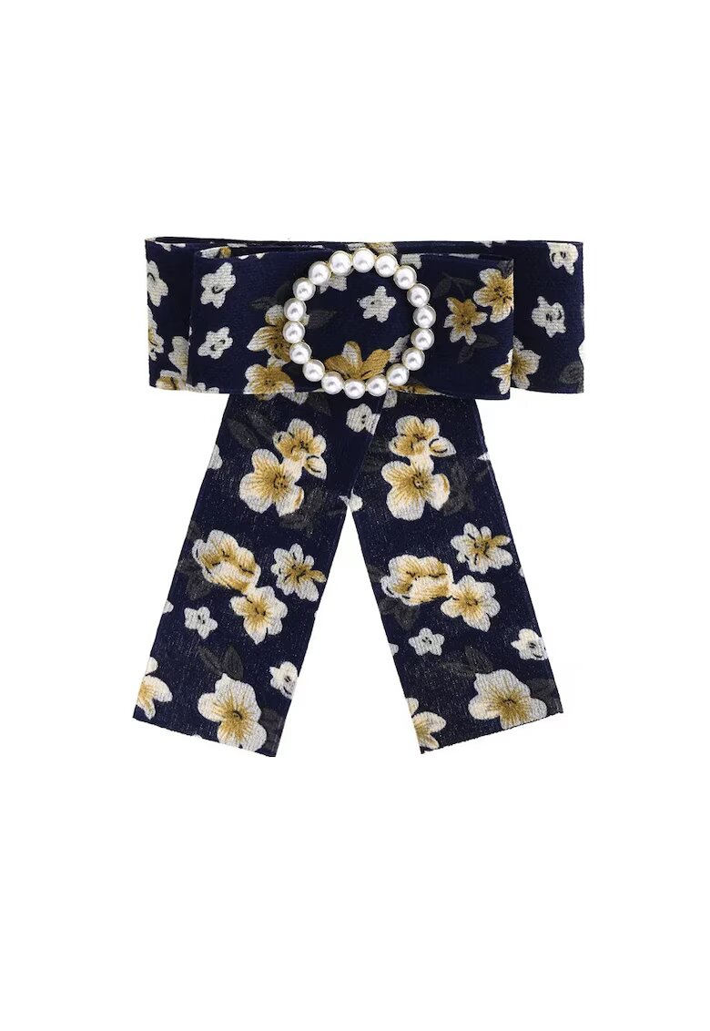 Pursehuit Brosa tip jabou - cu flori si perle - Safina C21 - - Bleumarin