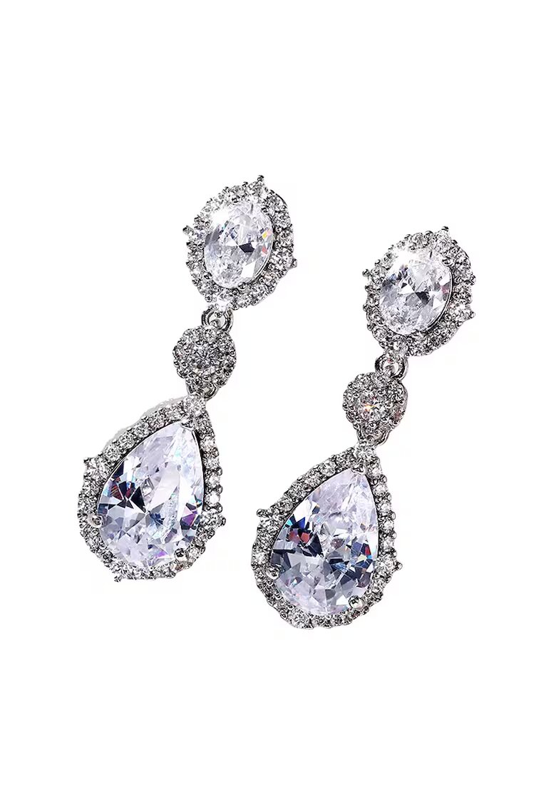 Pursehuit Cercei argintii - forma de lacrima - cu pietre din zirconiu - 3.5 cm - Naomi C13