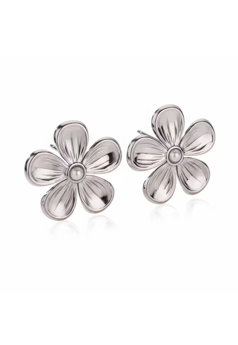 Pursehuit Cercei formă de floare - cu perlute - argintii - suflati cu aur 18k - 3x3cm