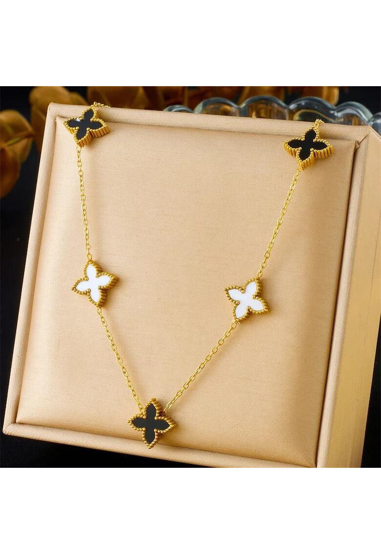 Pursehuit Colier auriu din otel inoxidabil placat cu aur 18K PVD - cu floricele norocoase - Dikka C9