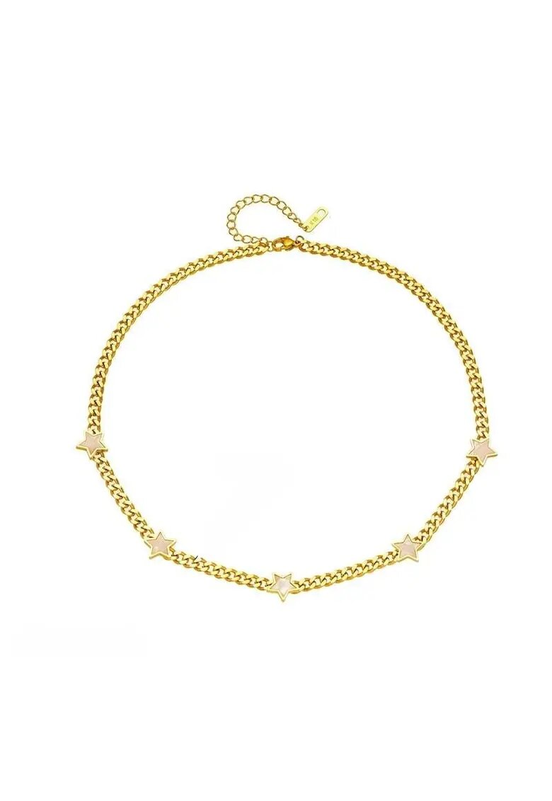 Pursehuit Colier auriu din otel inoxidabil placat cu aur 18K PVD - cu zale si stelute - Raimo C6