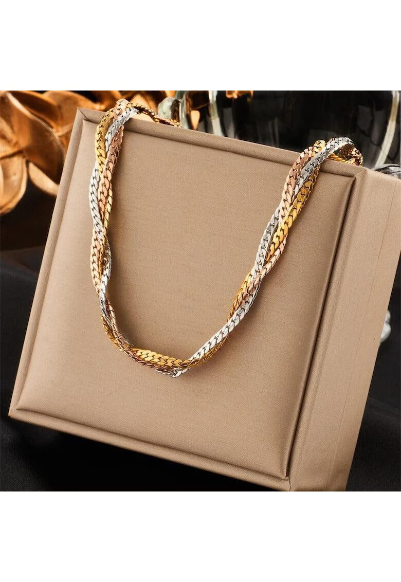Pursehuit Colier auriu din otel inoxidabil placat cu aur 18K PVD - impletit - Alyda C1