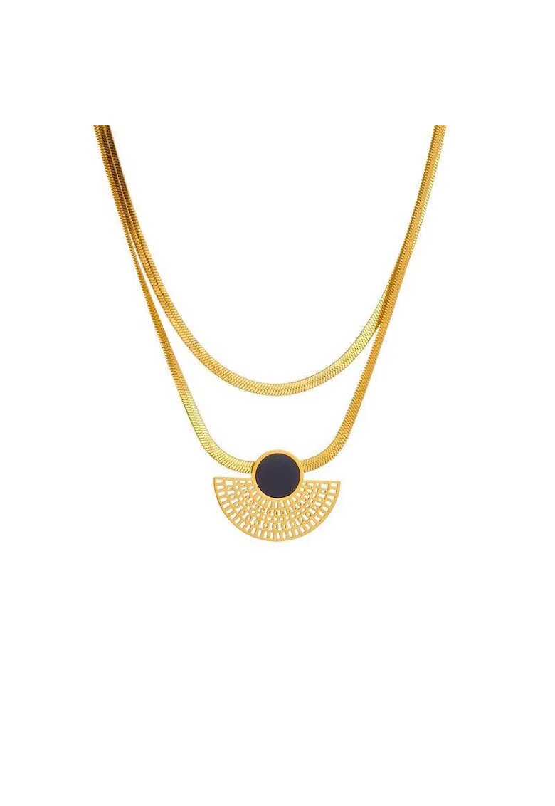 Pursehuit Colier auriu din otel inoxidabil placat cu aur 18K PVD - in doua straturi - cu piesa contemporana - Dolly C9