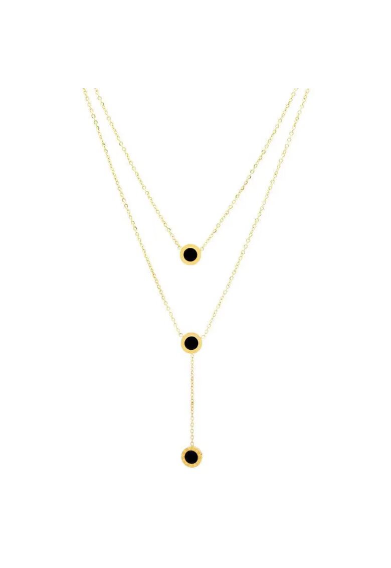 Pursehuit Colier auriu din otel inoxidabil placat cu aur 18K PVD - in doua straturi - cu piese rotunde - Alya C1