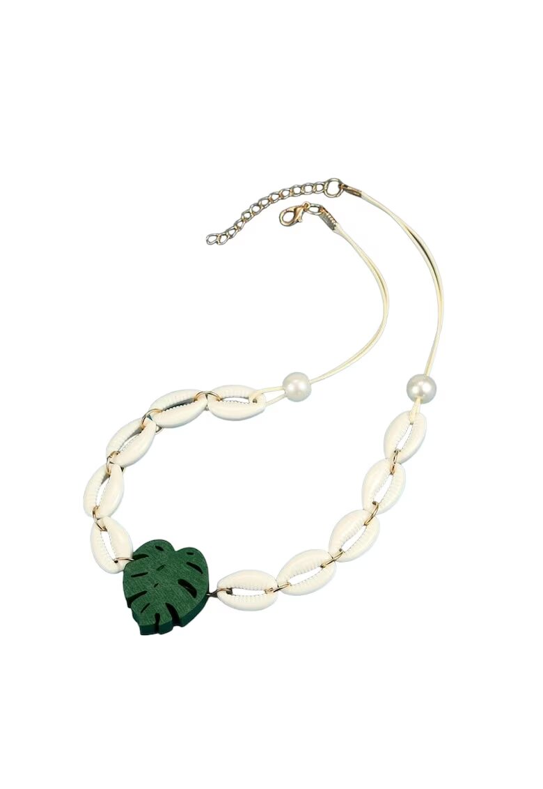 Pursehuit Colier bej - cu scoici naturale si frunza de Monstera - Fiete C2