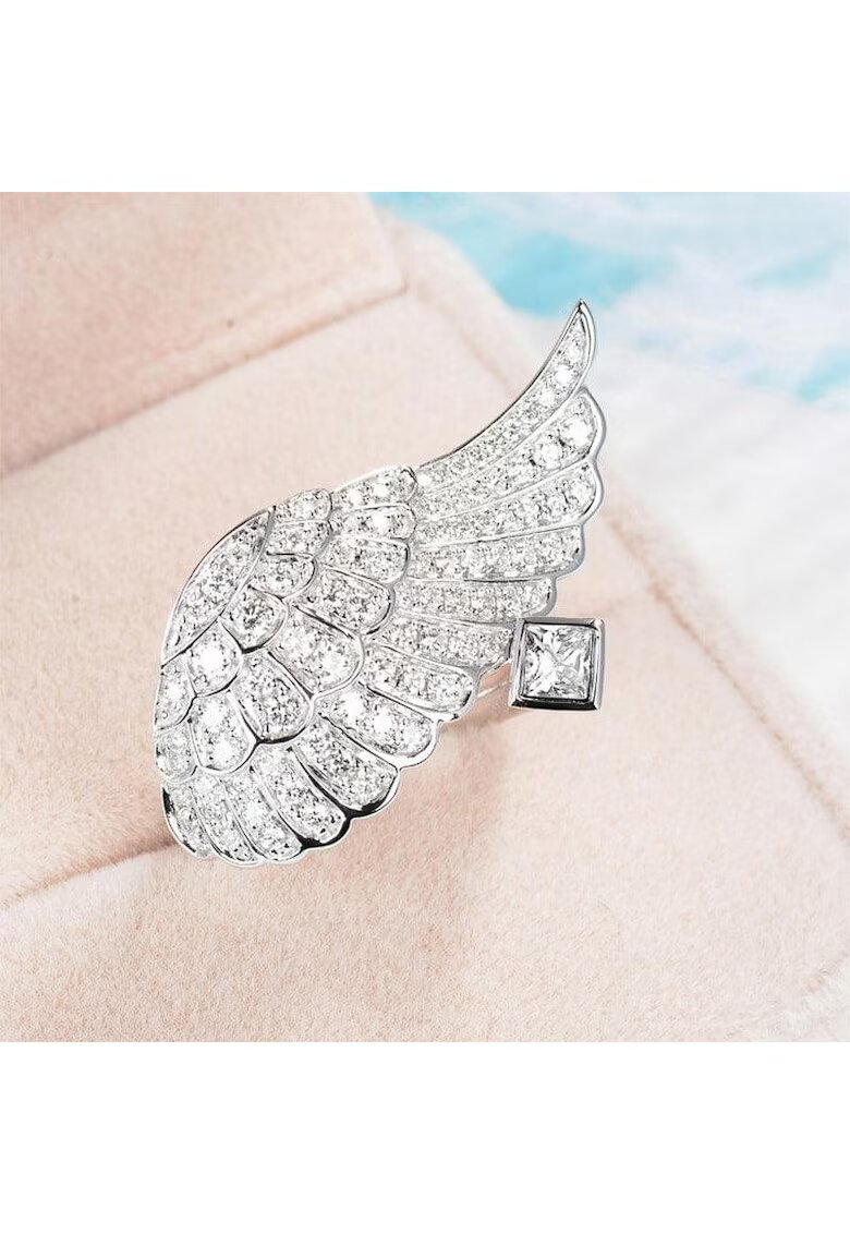 Pursehuit Inel argintiu - forma de aripa de inger - cu zirconiu - Abby C6 - 6 (circumferinta: 51.9 mm)