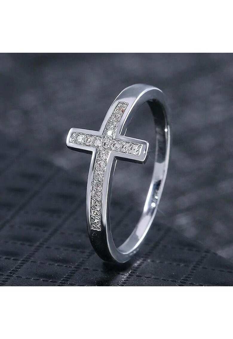 Pursehuit Inel argintiu - forma de cruce - cu zirconiu - Sigvor C4 - 8 (circumferinta: 57 mm)