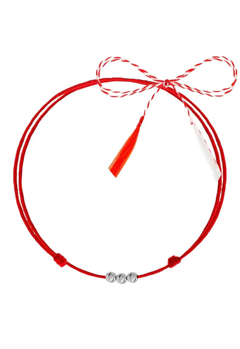 Pursehuit Martisor tip bratara - argintiu - cu 3 bile argint 925 si snur rosu reglabil C1