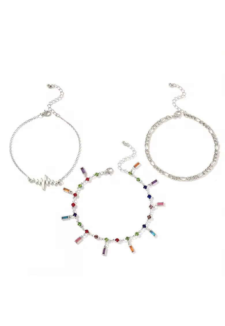 Pursehuit Set 3 bratari - argintii - cu pietre multicolore - Sidny C18 -