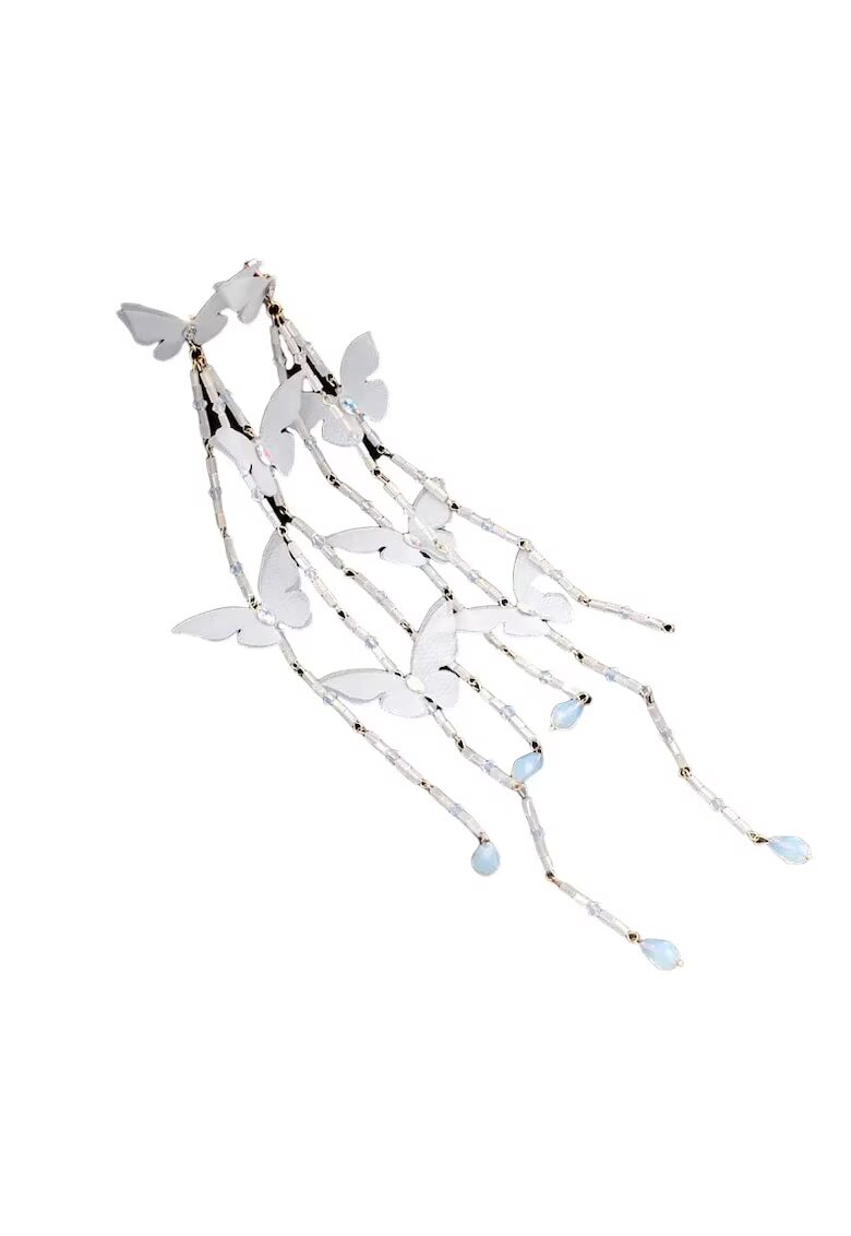 Pursehuit Set 4 accesorii de par si cercei - aurii - forma de fluturi albi - cu cristale - Malea C1 -