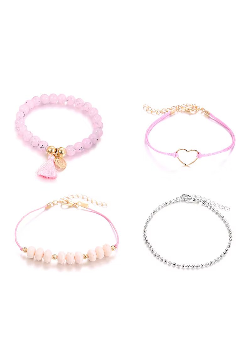Pursehuit Set 4 bratari aurii - cu margelute roz - Trisha C2 -