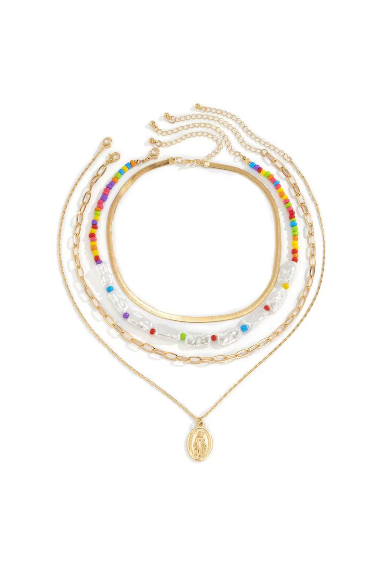 Pursehuit Set 4 coliere - aurii - cu perle si zale - June C4 -