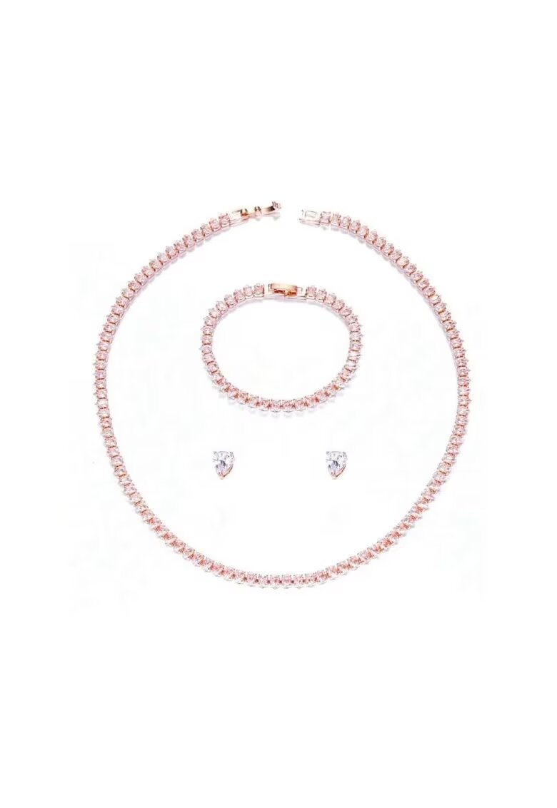 Pursehuit Set colier - cercei si bratara - tennis - rose-gold - cu pietre din zirconiu - Nicha C1