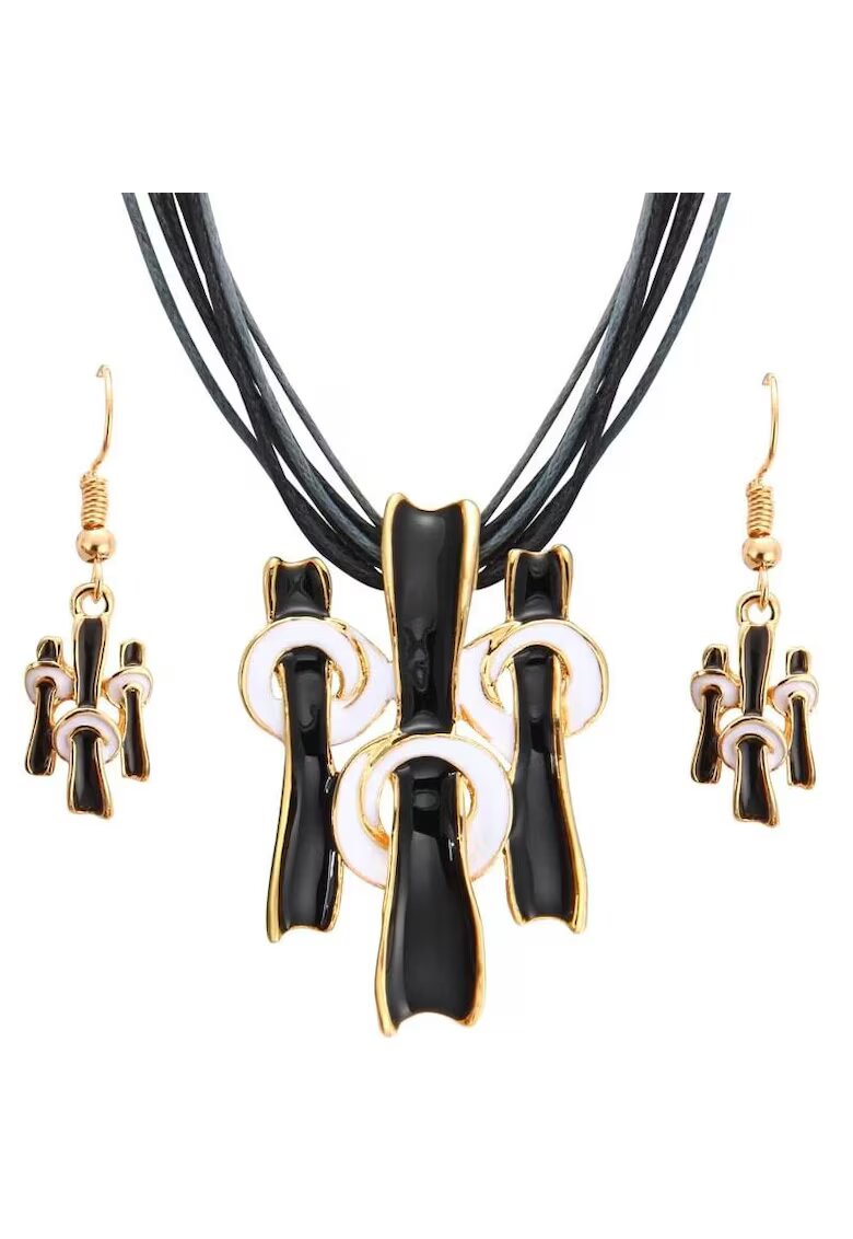 Pursehuit Set colier si cercei - negru cu auriu - Tora C3 -