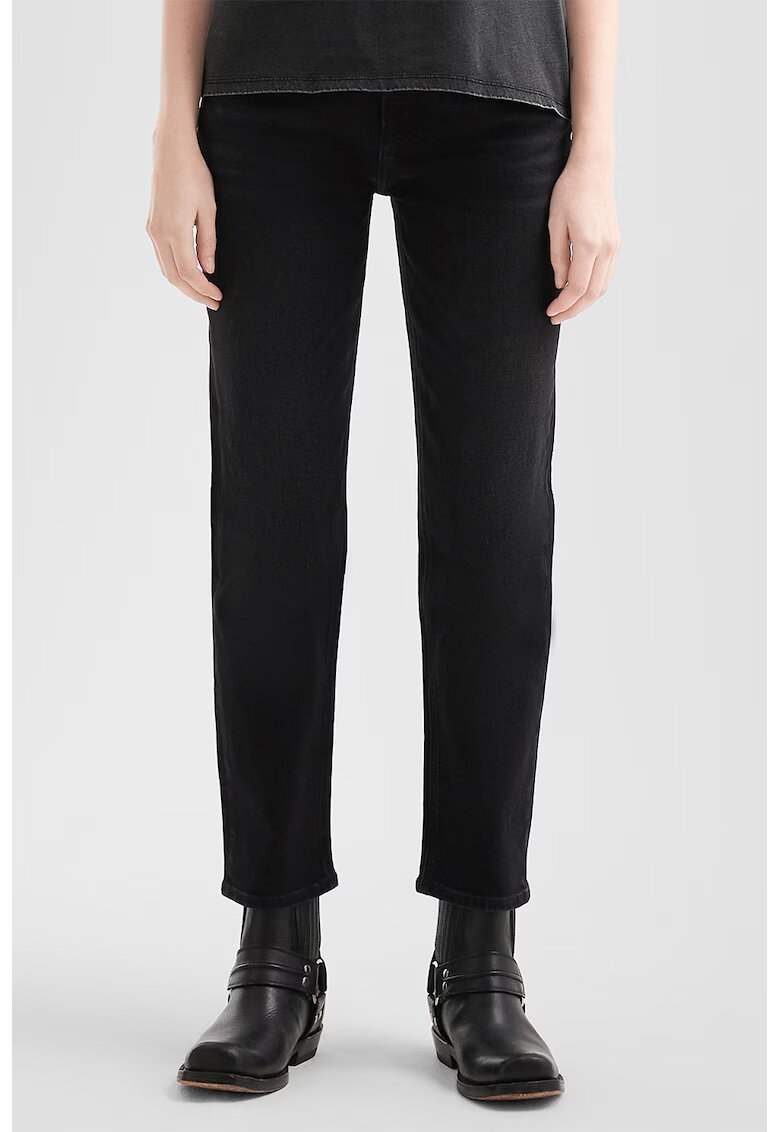QS Blugi conici cu talie inalta - Negru