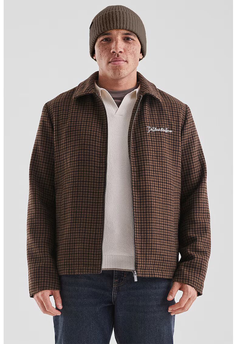 QS Jacheta din amestec de lana cu fermoar si model houndstooth - Maro