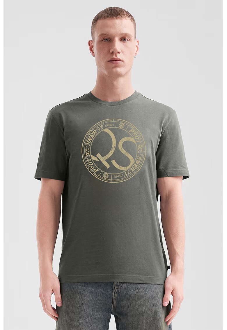 QS Tricou de bumbac cu logo - Verde aquamarin