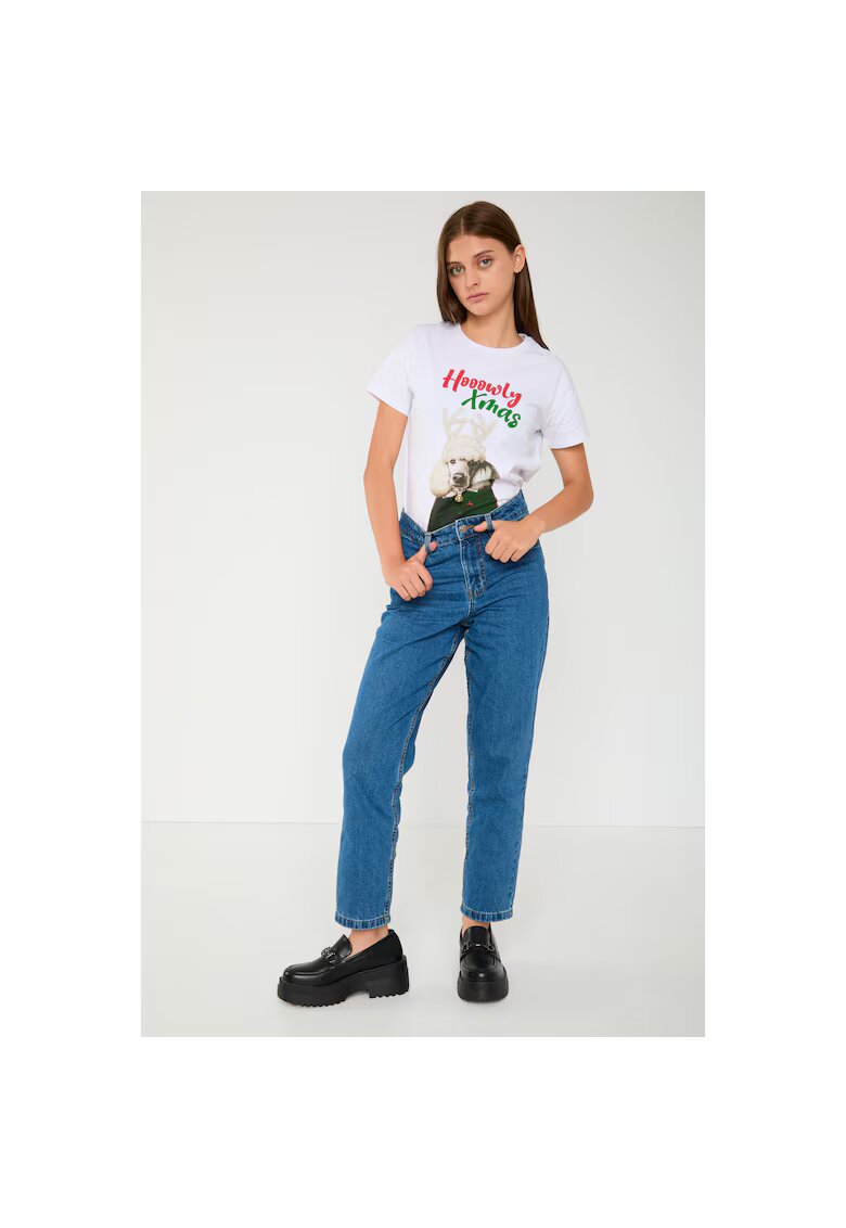 R Blugi mom fit cu talie inalta