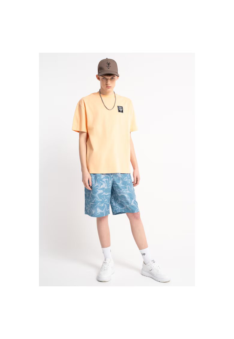 R Pantaloni scuti cu impimeu abstact si talie ajustabila
