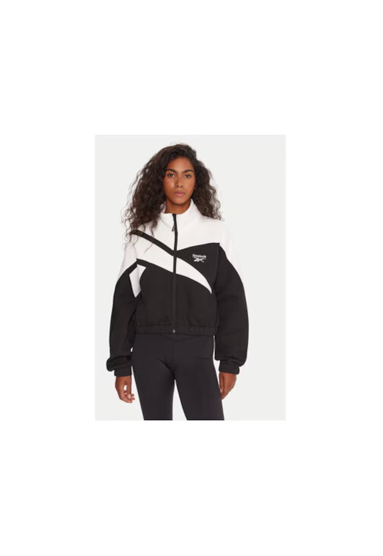 Reebok Hanorac sport dama - negru/alb - bumbac/poliester