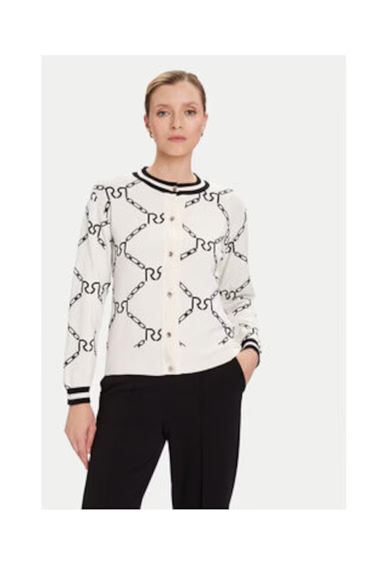 Rinascimento Cardigan dama - Alb - 52% viscoza - 26% poliester - 22% poliamida - Alb/Negru