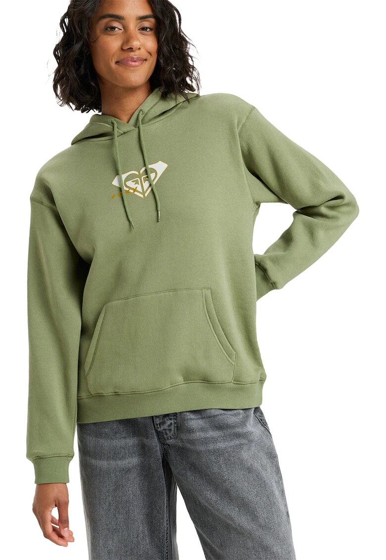 Roxy Hanorac din amestec de bumbac cu buzunare kangaroo Surf Stoked - Verde pal