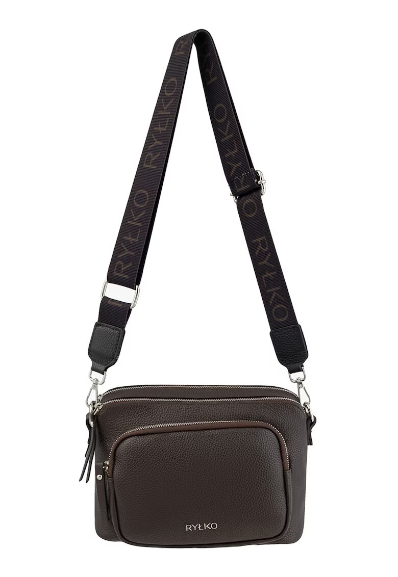 RYLKO Geanta crossbody din piele cu buzunar exterior - Maro inchis