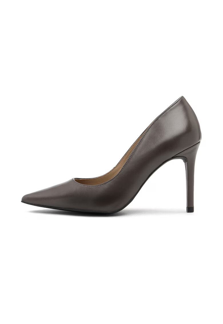 RYLKO Pantofi din piele lacuita cu varf ascutit si toc stiletto Linsey - Maro taupe deschis