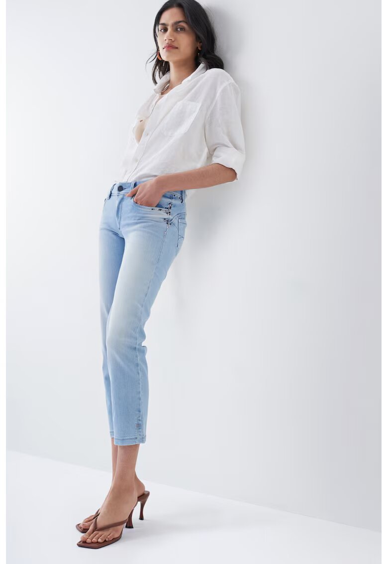 Salsa Jeans Blugi crop cu croiala dreapta si talie medie - Albastru deschis