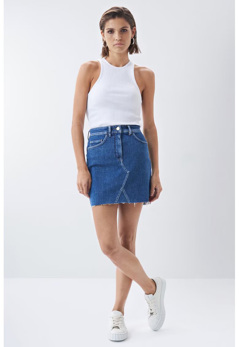 Salsa Jeans Fusta scurta din denim cu croiala dreapta - Albastru pastel