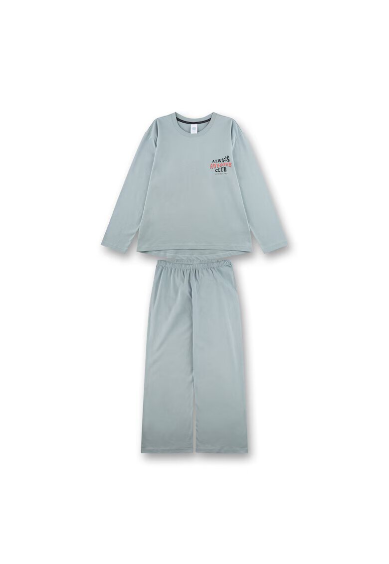 Sanetta Pijama cu pantaloni lungi - croiala lejera si imprimeu slogan - Verde deschis