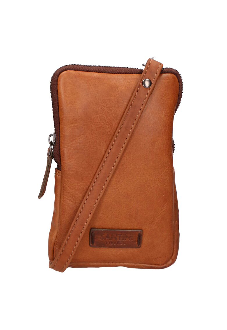 Santini Firenze Geanta crossbody unisex de piele cu bareta detasabila - Maro cognac
