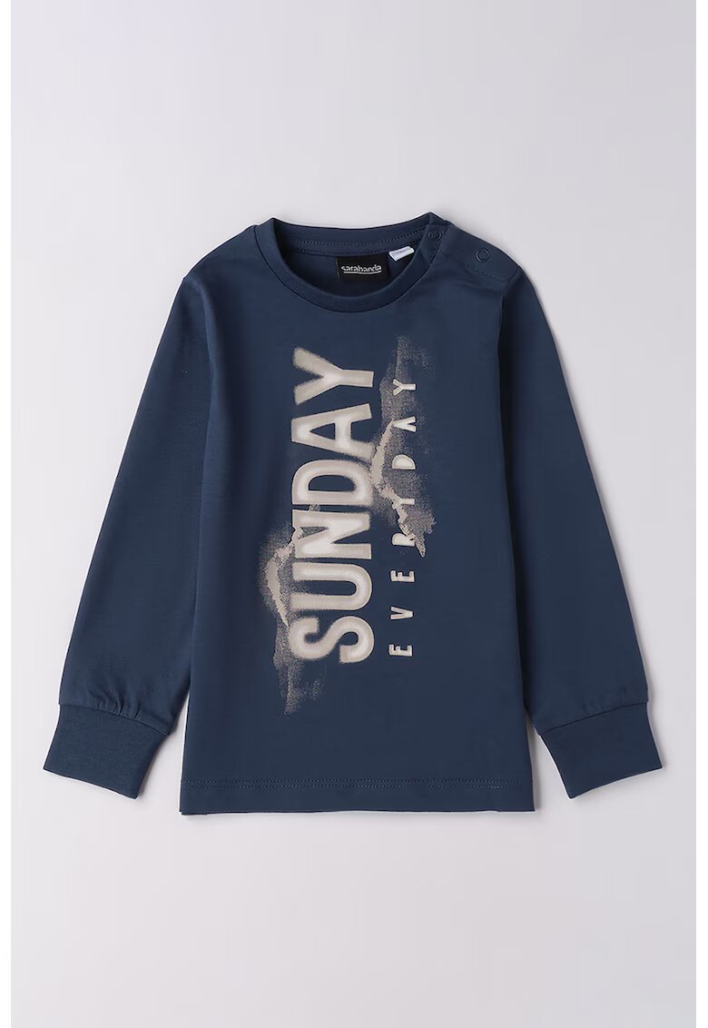 Sarabanda Bluza de bumbac cu imprimeu text - Albastru ultramarin/Maro taupe deschis