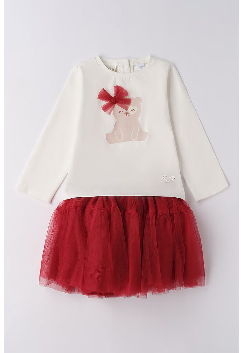 Sarabanda Set de bluza si fusta cu tul - Alb fildes/Rosu inchis/Roz prafuit