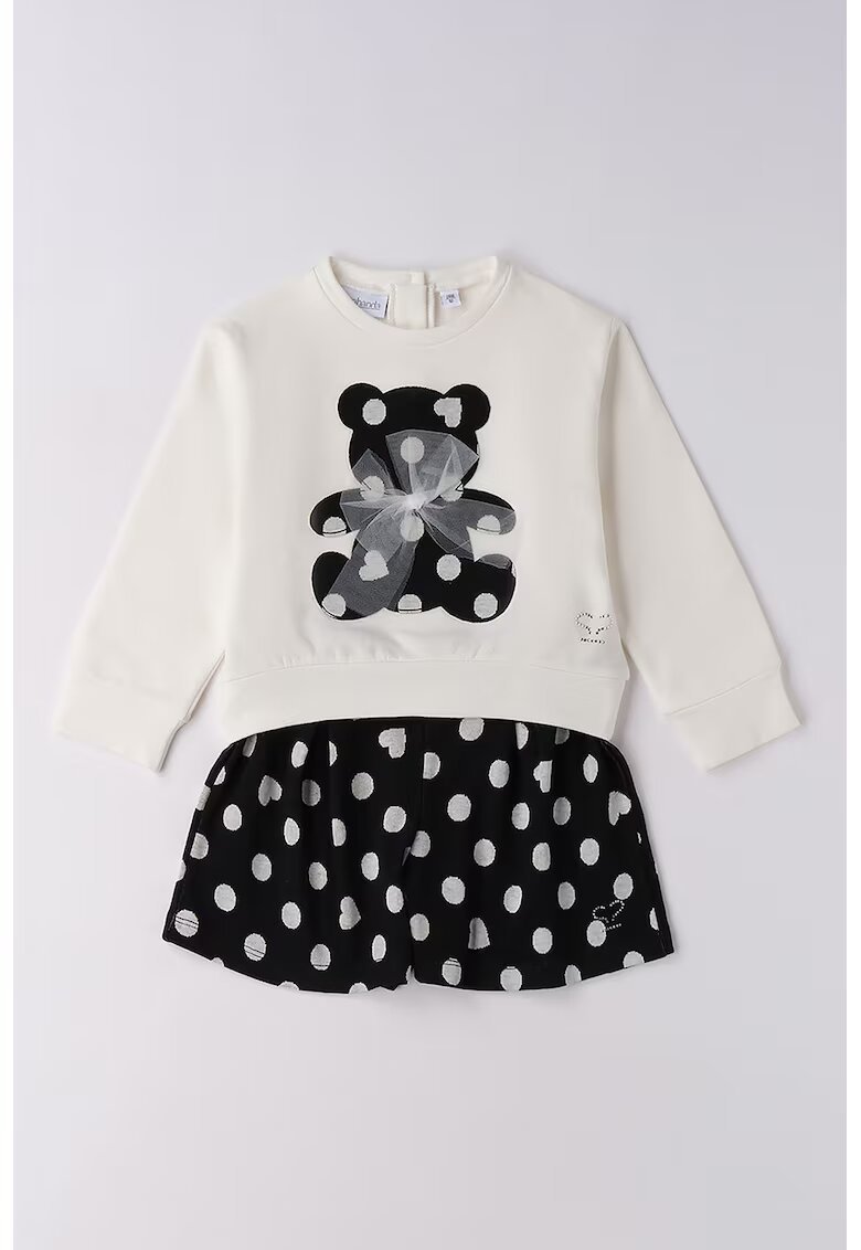 Sarabanda Set de bluza si pantaloni scurti cu model cu inimi si caini - Alb fildes/Negru/Gri inchis
