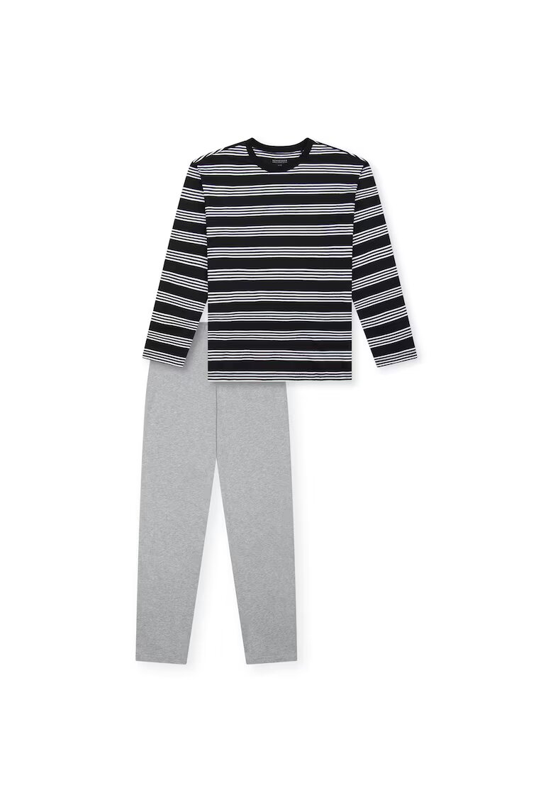 Schiesser Bluza lejera de pijama cu dungi - Negru/Gri