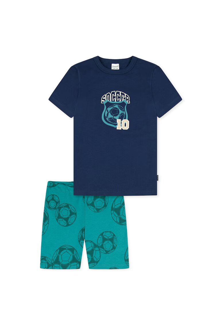 Schiesser Pijama cu pantaloni scurti cu imprimeu fotbal - Albastru