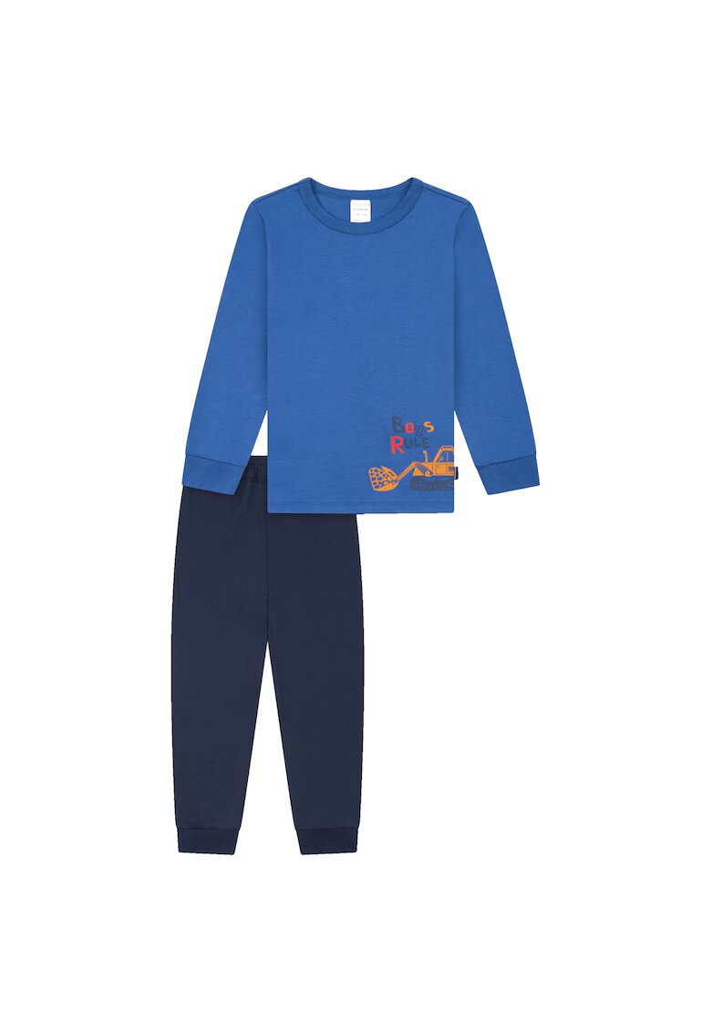 Schiesser Pijama din bumbac cu imprimeu - Albastru